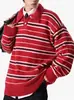 Suéteres de Punto Rayados con Cuello Polo Contrastante Estilo Old Money Retro para Hombres y Mujeres en Otoño e Invierno Suéteres Casuales Sueltos para Parejas