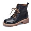 [Preço Promocional 118] Botas Curtas de Couro Genuíno para Mulheres, Botas de Cano Alto Simples, Botas Martin, Botas de Couro Estilo Britânico de Outono para Mulheres