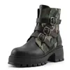 Botas de Mujer de Tacón Alto con Suela Gruesa 40-43 Talla Grande Hebilla de Cinturón Camuflaje Corte Bajo Otoño/Invierno 2026 Tendencia