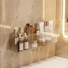 Estante de baño acrílico con drenaje para cosméticos y productos de cuidado de la piel, almacenamiento compartimentado, estante de pared de lujo ligero para el baño