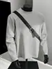 Camiseta Patchwork Desconstruída Americana Gola Redonda Manga Longa para Homem Outono Tendência Marca Solta Boxy Moletom Cor Sólida Camada Base Top