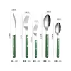 Juego de cubiertos remachados de acero inoxidable 304 con mango de clip, cuchillo y tenedor para bistec, juego de seis piezas de vajilla occidental estilo francés transfronterizo, cuchara y tenedor de postre