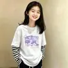 Camiseta de Manga Larga Nueva para Niñas 2026, Camiseta Base Holgada para Niños Mayores, Top de Algodón Puro Falso de Dos Piezas para Primavera y Otoño
