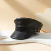 Comércio Exterior Couro PU Completo Fivela Grande Chapéu Azul Marinho Retro Britânico Estilo Coreano Chapéu Versátil Chapéu Newsboy Casual para Exterior para Homens e Mulheres