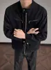 Chaqueta Harrington para Hombre Primavera y Otoño Corte Limpio Peso Pesado Marca de Moda Lona Lavada Cuello Alto Ropa de Trabajo Chaqueta de Béisbol