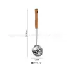Acero Inoxidable Comercial Mango Redondo Cucharón para Sopa Fugas Cocina Aislamiento Térmico Mango de Madera Maciza Cuchara para Sopa Olla Olla Caliente Juego de 2 Cucharas