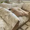 Conjunto de cama de quatro peças em algodão escovado, algodão puro, espessado para outono e inverno, adequado para todas as estações, inclui lençol de cima, lençol com elástico e fronhas, conjunto de cama de três peças