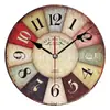 Reloj de pared silencioso de tablero de densidad de 12 pulgadas al por mayor, reloj de pared MDF, reloj de pared retro antiguo europeo y americano, reloj de madera, reloj de hora con pintura al óleo