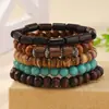Temu Nuevo Producto Transfronterizo Más Vendido Europeo y Americano Cuentas de Madera Concha de Coco Juego de Varias Piezas Cuentas de Madera Pulsera Elástica Retro Juego de 5 Pulseras