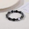 Pulseira Elástica Natural de Obsidiana Negra da Moda Popular Transfronteiriça, Unissex, Versátil, Sensação de Luxo, Atacado do Fabricante