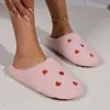 Chinelos de Algodão Macios com Solado Plano, Quentinhos e Confortáveis para o Inverno, para Casa, Comércio Exterior Atacado, Simples, Coração Pequeno