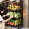 Prateleira de Armazenamento de Frutas e Legumes de Cozinha Cesta de Frutas e Legumes Doméstica de Chão Prateleira de Armazenamento Multi-Camada Móvel para Cebola, Gengibre e Alho