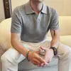 Camisa Polo de Lujo Versátil para Hombre de Verano con Cuello de Gaviota, Camiseta de Manga Corta Tejida Elástica Transpirable de Corte Delgado para Exportación