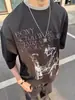 Camiseta de Manga Corta "Músico de la Noche de Ébano" de Crepúsculo, Estampado de Boceto, Sensación de Hielo de Sorona, Corte Amplio y Cuadrado, Estilo Americano
