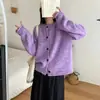 Cardigã de tricô de mohair macio e fofo para mulheres, gola redonda, de abotoamento simples, caimento solto, casaco suéter curto, disponível em várias cores, pronto para envio e personalizável
