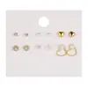 Combinación Elegante de Pendientes Geométricos Dorados para Mujer Set de Pendientes de Corazón Incrustados con Diamantes Pendientes de Margarita Estilo Coreano