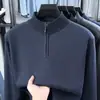 Suéter grueso de forro polar con media cremallera, estilo nuevo para otoño e invierno para hombre, tejido de felpa de una sola pieza cálido, capa base casual