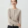 Cardigan de Caxemira Amigo da Pele com Botão de Pérola para Mulheres, Malha Trançada, Suéter Espesso, Casaco, Outono/Inverno 2026, Gola Redonda, Tricô