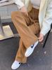 Calça de Lã Tricotada com Torção Retro Macia e Cericosa Outono e Inverno Novo Estilo Calça de Perna Larga Vertical Calça Longa Feminina Reta de Caxemira
