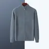 Nuevo Cárdigan de Cremallera Pura Suelto Suéter de Lana Chaqueta Cuello Alto Cárdigan de Punto Transfronterizo Suéter de Otoño e Invierno para Hombre