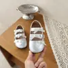 Zapatos de princesa para niñas, Mary Jane de verano de un solo color, suela suave, punta cerrada, plateados, goma antideslizante, punta redonda, puntera ancha