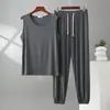 Conjunto de Dos Piezas para Hombre de Modal: Chaleco de Verano y Pantalones de Linterna. Nuevo Traje Casual Suelto de Primavera y Otoño Tallas Grandes para Casa