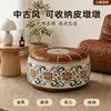 Puff Baú Estampado Floral Exótico Vintage Grande Capacidade Banqueta para Sala de Estar Banqueta Redonda com Armazenamento para Quarto