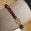Pulseira de cristal de ágata vermelha estilo chinês novo anel único para mulheres pulseira de cabaça antiga com incrustação de ouro joias atacado
