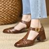 Zapatos de tacón alto de punta cuadrada Cómodo tacón grueso Hueco Jaula de cerdo Sandalias de verano para mujer