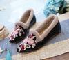 Pantuflas, Zapatos Planos, Zapatos de Algodón, Zapatos de Punta Fina, Zuecos, Zapatos Planos de Moda Estilo Étnico para Mujer, Zapatos de Tela Bordados