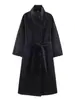 Abrigo de Lana de Color Sólido para Mujer, con Cinturón, de un Solo Botón, Moda, Cuello Alto, Estilo Nuevo Otoño e Invierno, Estilo Simple Europeo y Americano Transfronterizo