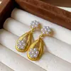 Brincos de Prata Vintage com Zircônia e Pérolas Geométricas, Brincos de Luxo Leve de Alta Qualidade com um Toque Retrô