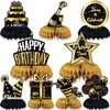 Decoración de Mesa para 16º Cumpleaños Negro Dorado Panal de Abeja Mesa Decoraciones para Fiesta de Cumpleaños Suministros Adornos de Panal para Fiesta