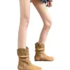 Botines retro plisados ​​para mujer, nueva colección otoño/invierno 2026, forrados de felpa, versátiles, de suela plana, a media pantorrilla, efecto estilizador.