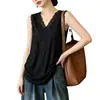 Camiseta sin mangas de encaje patchwork con cuello en V estilo francés para mujer de talla grande, Camisa base de estilo simple para chicas rellenitas, Versión delgada