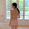 Traje de baño nuevo dividido 2024 Corea del Sur para mujer, pequeño, francés, retro, color sólido, de alta gama, color sólido, cuello halter, cintura alta, traje de baño para mujer