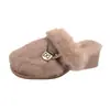 Zapatillas de moda Maillard de pelo para otoño e invierno, sin cordones y de tacón alto, para usar en exteriores, persona perezosa, con felpa, tacón grueso, zapatillas de algodón para mujer