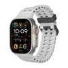 Nova Pulseira de Silicone para Apple Watch S5/6/7/8/9/10 com Furos e Fivela Dupla Cor Sólida Pulseira de Relógio Esportivo