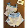 Pijama de camisola para mujer de verano con copas en el pecho 2026, shorts casuales y seductores, conjunto de ropa de estar con bloques de color, se puede usar afuera