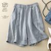 Shorts Finos de Algodão e Linho de Verão Calças Femininas de Perna Larga com Cintura Solta Nova Chegada 2025 Calças Casuais Soltas