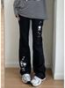 Jeans Pretos Designer Nicho Tamanho Plus Slim-Fit Caveira Gato Subcultura Y2K Emagrecimento Calças Doces Cool Tendência