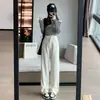 Jeans branco de cintura alta e perna larga Feminino Pequeno solto justo reto drapeado calça mop primavera e verão quente