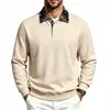 Europa Transfronteiriça Outono Inverno Masculino Cor Sólida Gola Lapela Manga Longa POLO Moletom Pulôver Solto Top Veludo Plus Outono Inverno Veludo Plus