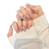 [Espalhar Rosa] Suave Puro Roxo Disposto Roxo Tintura Nail Art Armadura Usada à Mão Flash Diamante Longo Branco Patch