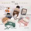 Feliz Campus Nuevo Sombrero Sombrero de Lana Otoño e Invierno Gorro Tejido Sombrero Cálido para Niños Patrón de Olas 56-57cm