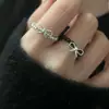 Anillo de Cuentas de Lazo de Plata Esterlina S925 para Mujer Exquisito Dulce Estilo Cool Perla Ónix Negro Reflex Cuerda Anillo de Dedo Nicho