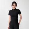 Nuevas Camisetas de Yoga de Media Cremallera de Manga Corta para Mujer Verano Ajustadas de Secado Rápido Transpirables que Cubren el Vientre Tops de Running sin Almohadillas en el Pecho