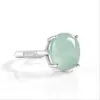 Anillo Cabujón Ovalado Azul Agua de Jadeíta Natural Grado A Anillo Incrustado de Plata S925 Hielo de Jade Estilo Simple para Mujer
