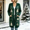 Nuevo cárdigan largo de punto con botones para Navidad, suéter abrigo de moda estampado para otoño e invierno, personalizado, casual para mujer