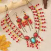 Novo Colar Estilo Étnico, Colar Boêmio com Franja de Turquesa e Contas, Ornamento de Testa Retrô, Corrente para Clavícula, Acessórios para Foto